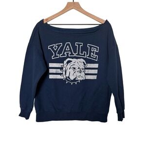 YALE University Off Shoulder Sweatshirt Navy Blue Graphic Pullover S
